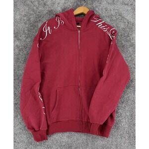 Yours Truly byPhora "Life is Beatiful" Script Full Zip Hoodie Washed Magenta L